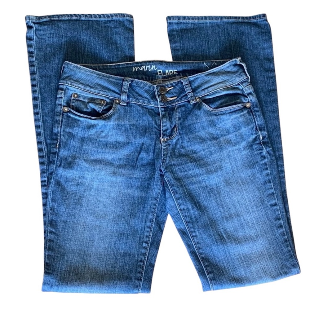 BULLHEAD Jeans Marin Flare Blue Denim Low Rise Double Button Womens Size 7L